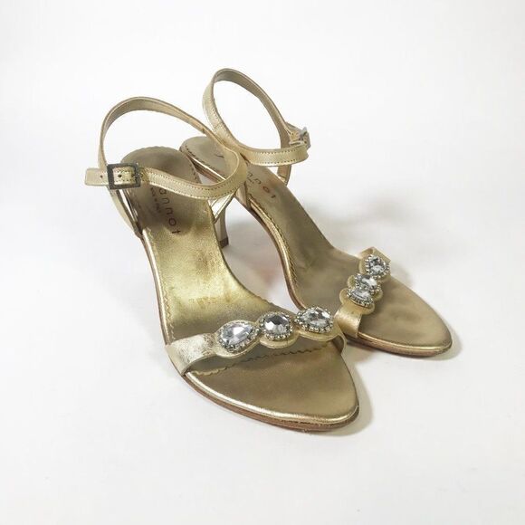 Gold Heeled Sandal with Beautiful Gems, Sz 38 - Picture 1 of 6